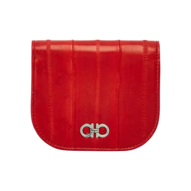 FERRAGAMO GANCINI Eel Skin Shoulder Bag Crossbody Bag Mini Men's Red-0