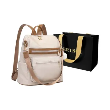 BRINCH Oxford Backpack Regular Women's Beige/Black/Pink