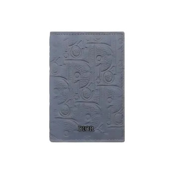 DIOR Calfskin Card Holder Men's Dark Gray