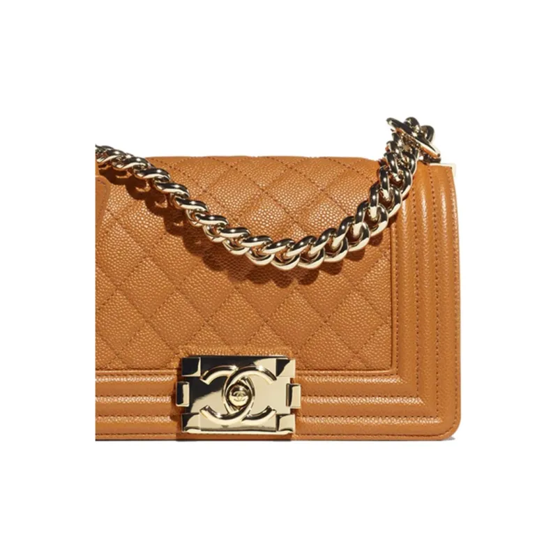 CHANEL Leboy Grain Embossed Calfskin With Caviar Cow Leather Shoulder Bag, Crossbody Bag Trumpets Women's Brown-4