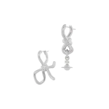 Vivienne Westwood Brass Saturn Styling Bowknot Decoration Pendant Stud Earrings Women's Silver