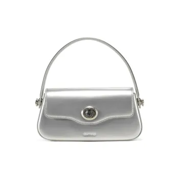 Simedin Cow Leather Handbag Regular Women's Laser Silver/Ecru/Burgundy Red