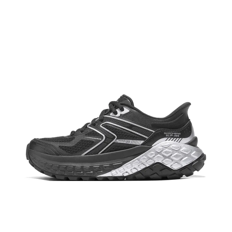 Skechers Sport Anti Slip Wear Resistant Low Top Running Shoes Women's Black Silver-0