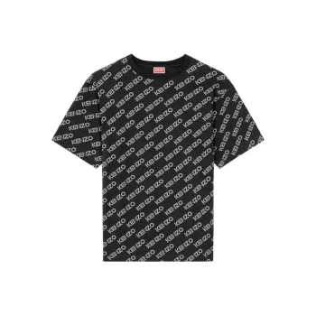 KENZO Logo All Over Print Crew Neck Short Sleeved T Shirt T Shirt Men's Black