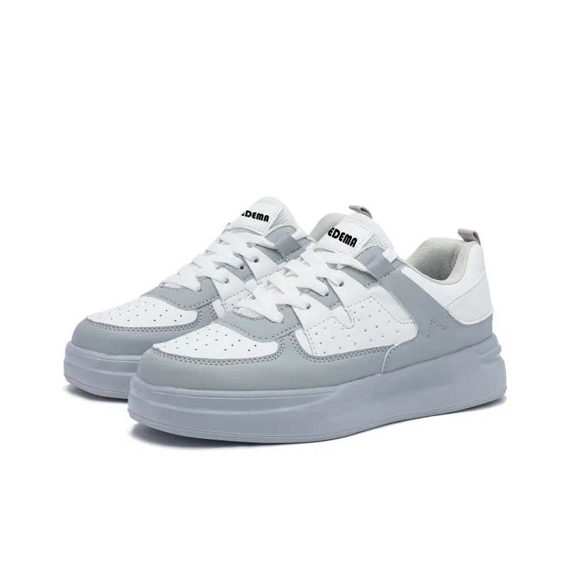 Singing Height Increasing Anti Slip And Wear Resistant Low Top Skateboard Shoes Unisex White Gray-2