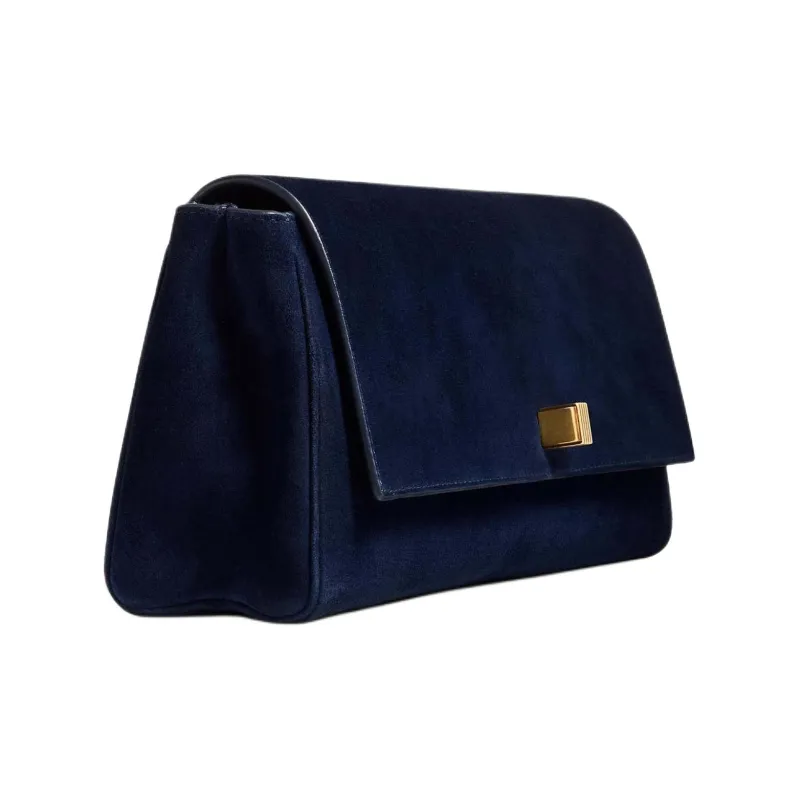 KHAITE Calf Suede Clutch Women's Marine Blue-1