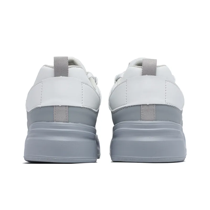 Singing Height Increasing Anti Slip And Wear Resistant Low Top Skateboard Shoes Unisex White Gray-4