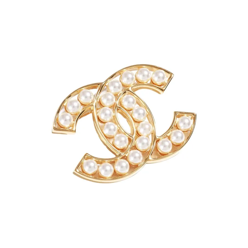 CHANEL Pearl Metal Brooches Women's Gold-0