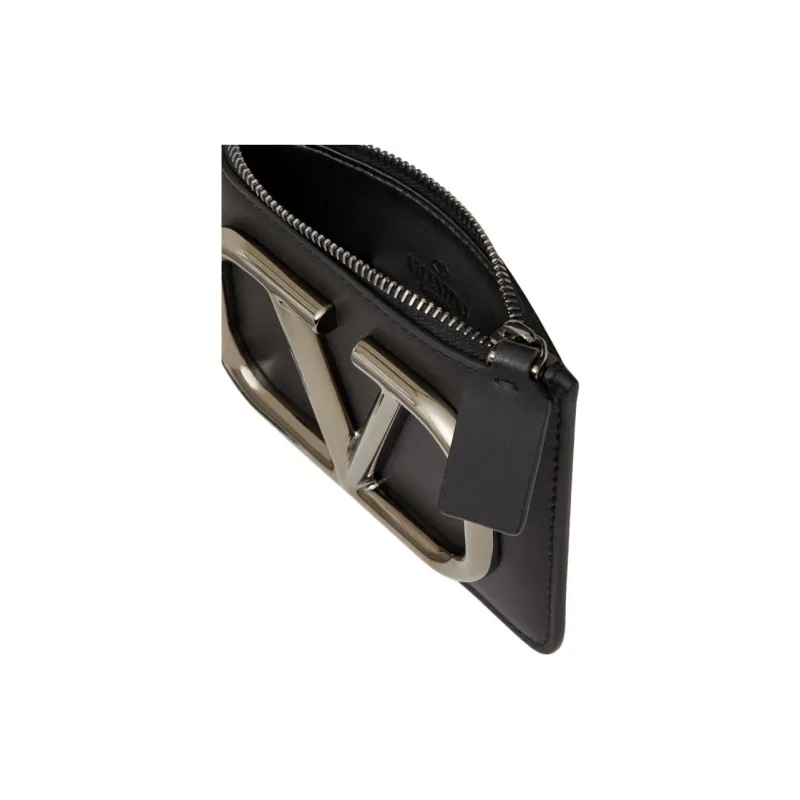 Valentino Vlogo Calfskin Card Holder Card Holder Men's Black-3