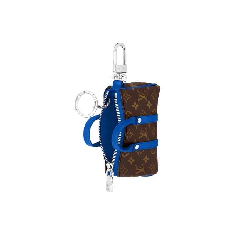 LOUIS VUITTON Mini Keepall Canvas With Leather Monkey Bag Keychain Accessory Men's Blue-1