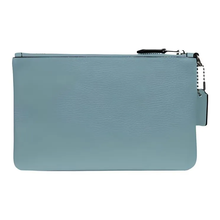 COACH Wristlet Pebbled Leather Mahjong Box Clutch Wrist Bag Small Size Women's Sage Green-1