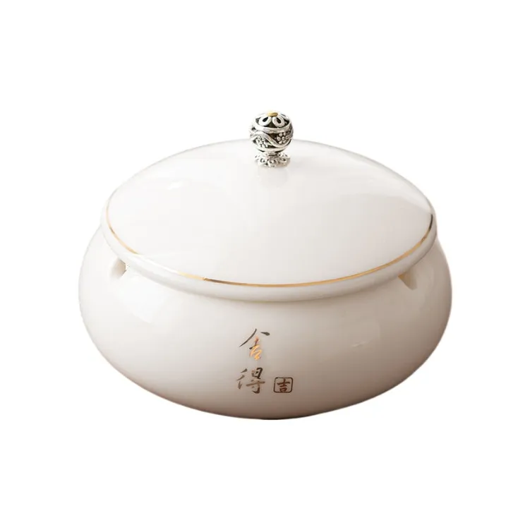 KERPA Chinese Style Modern Luxury Premium White Porcelain Ashtray With Lid To Prevent Flying Ash-6