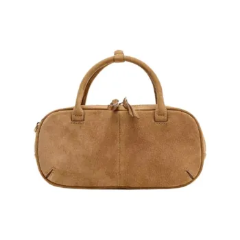 ZARA Pig Leather Bowling Bag, Shoulder Bag, Crossbody Bag, Handbag Mini Women's Sand & Brown
