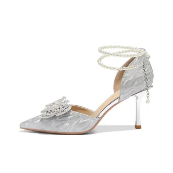 Ainer cat Slim Heel High Heels 8cm Women's Silver