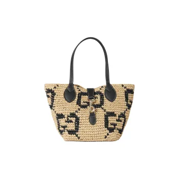 GUCCI Raffia Tote Bag Shopping Bag Handbag Mini Women's Original & Black