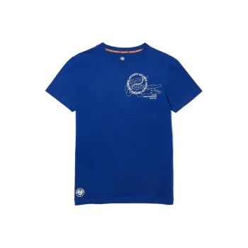 LACOSTE SS22 Square Collar Fitted Straight Short Sleeved T Shirt Men's Blue