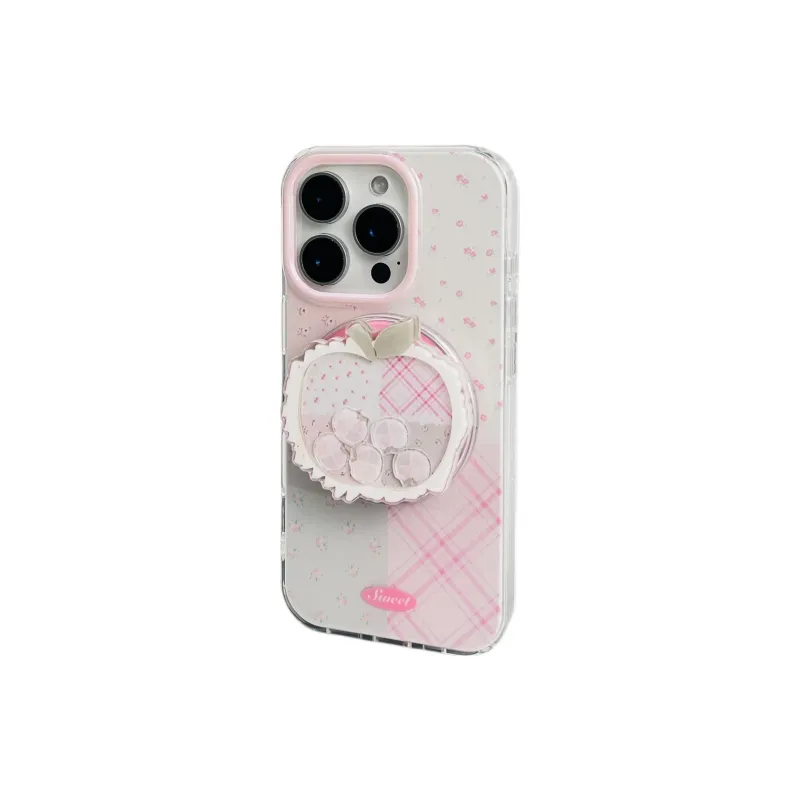 Wei Xin Acrylic Material Ins Patchwork Pink Floral Phone Cases Compatible With IPhone 16/15 Pro Max/Apple 13/14 Pro/Max-2