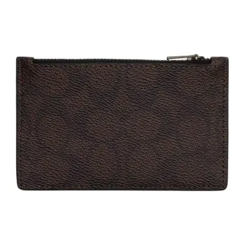 COACH Coated Canvas Card Holder Mini Men's Walnut Wood & Chalk
