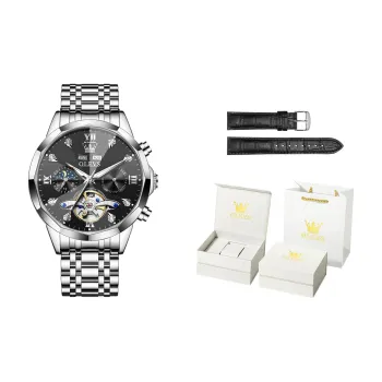 OLEVS Play The Cool Series Mechanical Movement Stainless Steel Watchband Watch Men's Watches Black Dial