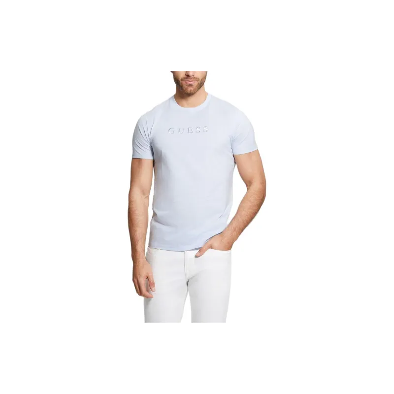 GUESS Embroidered Logo Tee T-Shirt Men's Blue-0