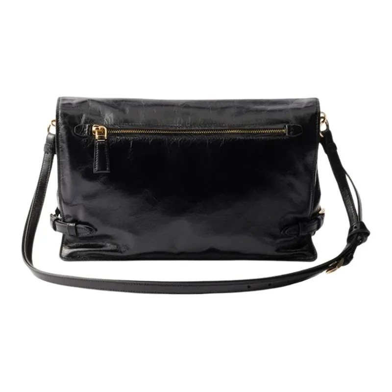 PRADA Leather Shoulder Bag Medium Size Women's Black-1