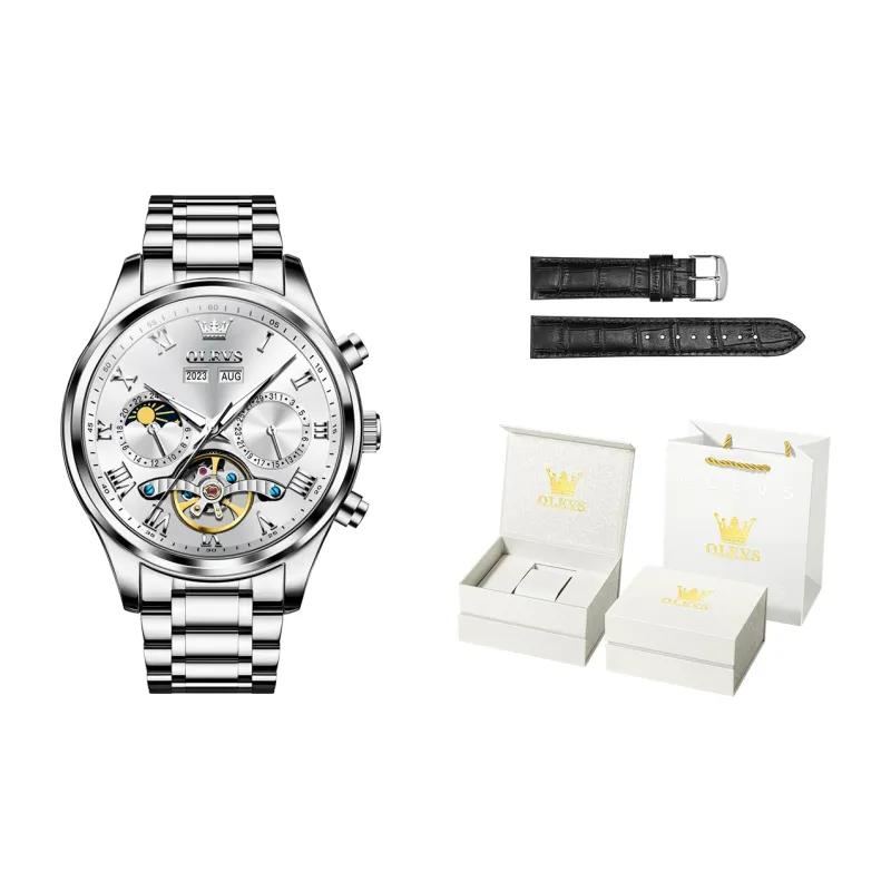 OLEVS Play The Cool Series Automatic Mechanical Movement Stainless Steel Watchband Watch Men's Watches White Dial-0