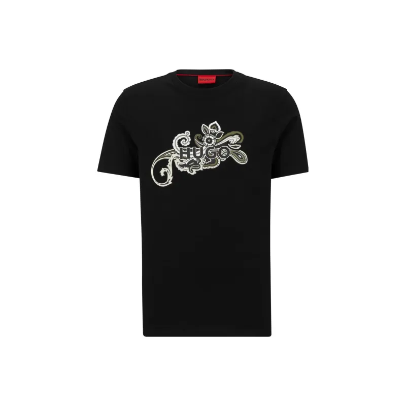 HUGO BOSS Pattern Letter Print Crew Neck Short-Sleeved T-Shirt Men's Black-0