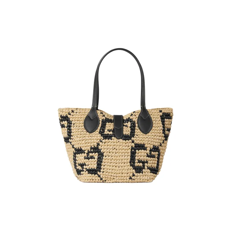 GUCCI Raffia Tote Bag Shopping Bag Handbag Mini Women's Original & Black-3