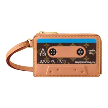 LOUIS VUITTON Cow Leather With Monogram Canvas Card Holder Regular Men's Orange