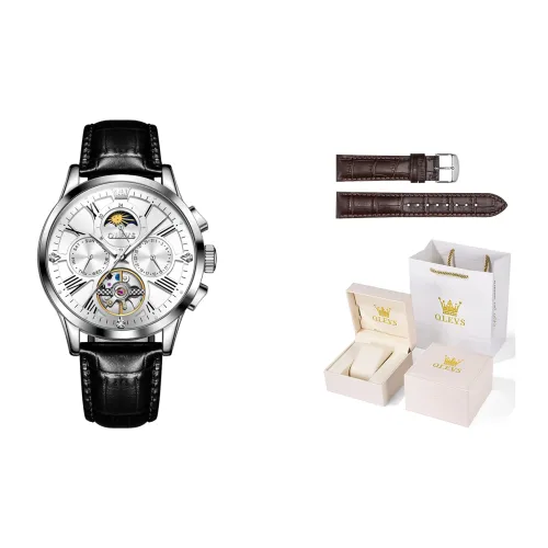 OLEVS Wisdom Series Mechanical Movement Leather Strap Watch Men's Watches Black Dial