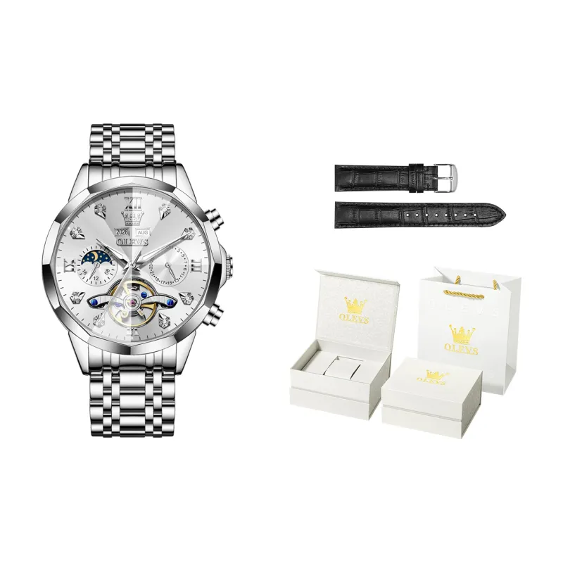 OLEVS Play The Cool Series Mechanical Movement Stainless Steel Watchband Watch Men's Watches Black Dial-6