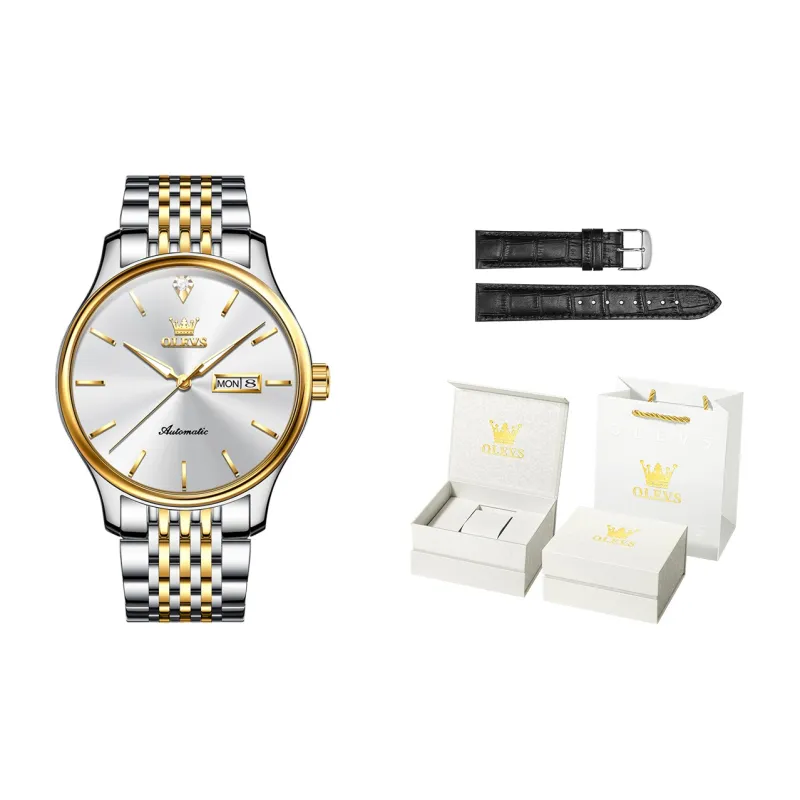 OLEVS Play The Cool Series Mechanical Movement Stainless Steel Watchband Watch Men's Watches White Dial-65