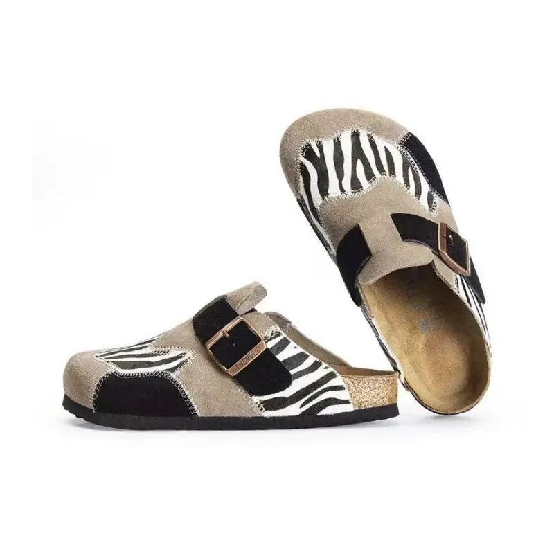 Mr.shang Abrasion Resistant Wrap toe Slippers Unisex Zebra Multicolor-1