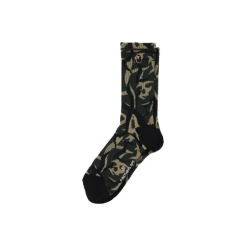 A BATHING APE Trial Camo Ape Head One Point Socks Green