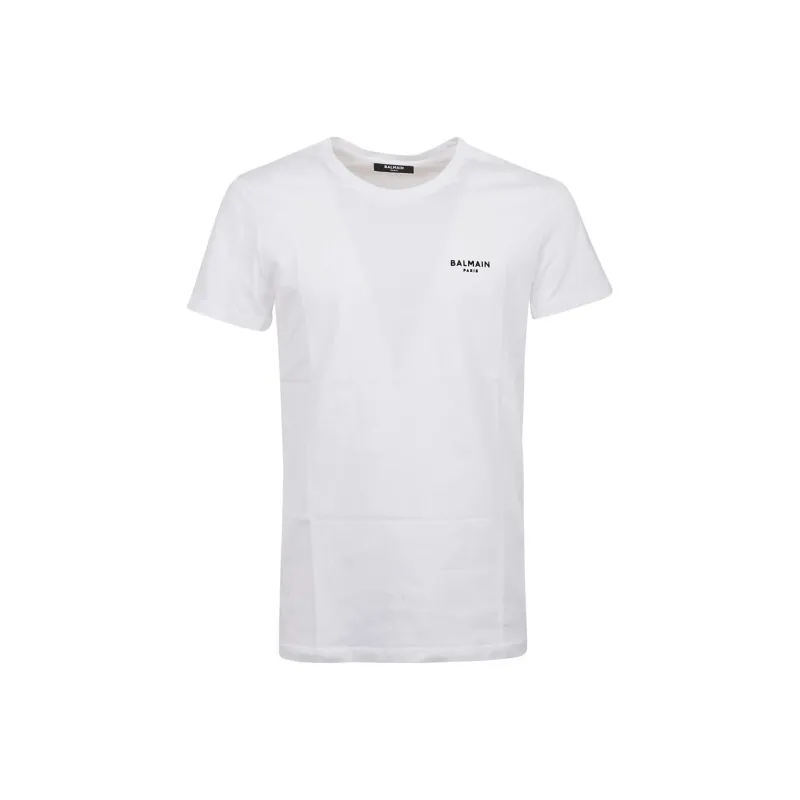BALMAIN Flocked Logo Crewneck T Shirt-0
