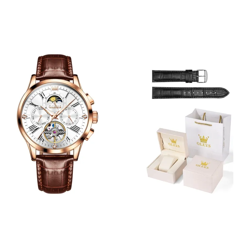 OLEVS Wisdom Series Mechanical Movement Leather Strap Watch Men's Watches Black Dial-18