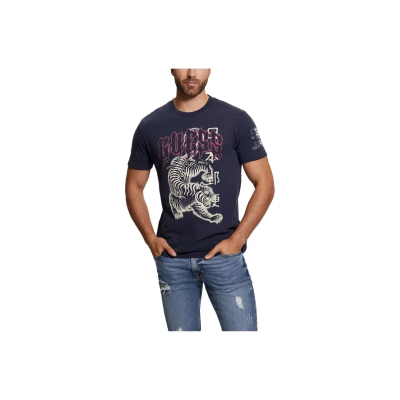 GUESS Embellished Peace Tiger Tee T-Shirt Men's Purple-0