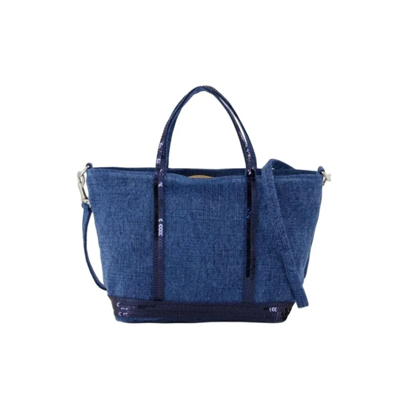 Vanessa Bruno Linen Tote Bag, Shopping Bag, Shoulder Bag, Handbag Trumpets Women's Blue-0