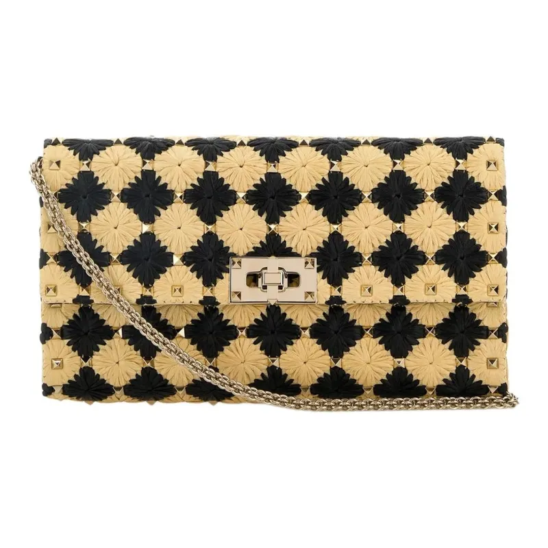 Valentino GARAVANI Straw Crossbody Bag, Shoulder Bag Women's Beige & Black-0