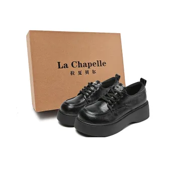 La Chapelle Minimalist Style Versatile British Style Small Leather Shoes Casual Single Shoes 4.8cm Women's Black