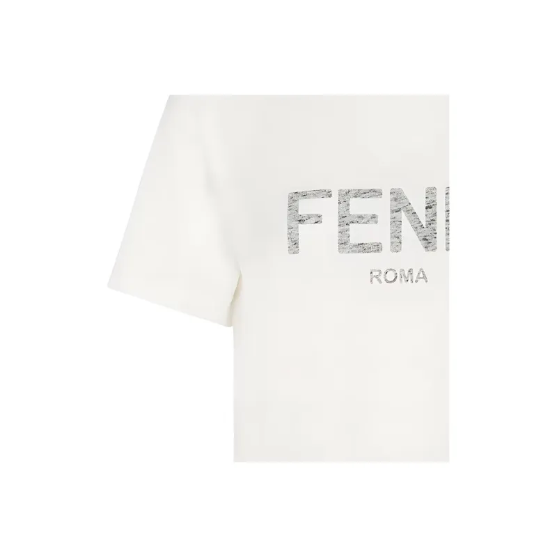 FENDI Logo Letter Print Straight Fit Short Sleeved T Shirt T Shirt Women's White-6