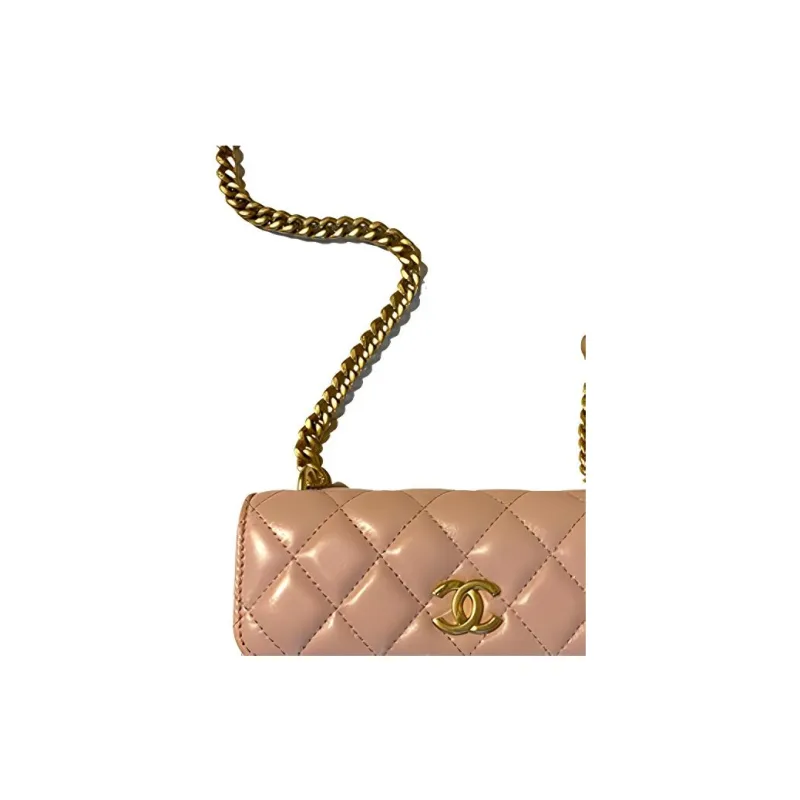 CHANEL Lambskin One Shoulder Crossbody Cell Phone Pouch Trumpets Women's Pink-2