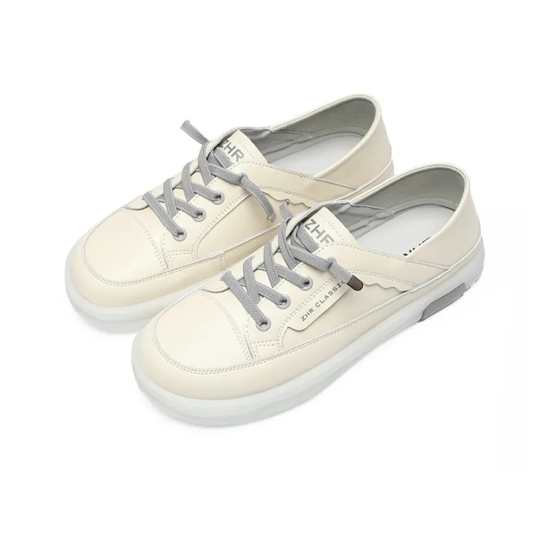 ZHR Flat White Shoes Wear resistant And Lightweight Low Top Skateboard Shoes Women's-1