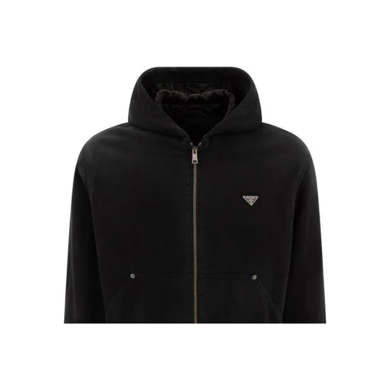 PRADA Zipped Denim Hooded Jacket-4