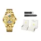 Gold-Tone Steel Band[Luxury Box+Leather Strap]