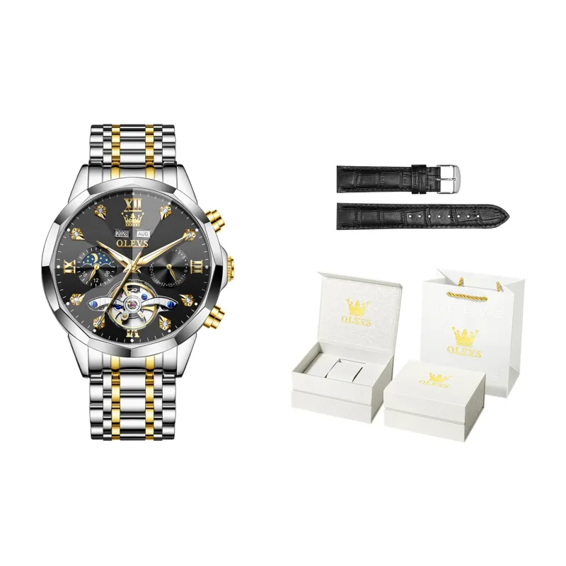 OLEVS Play The Cool Series Mechanical Movement Stainless Steel Watchband Watch Men's Watches Black Dial-12