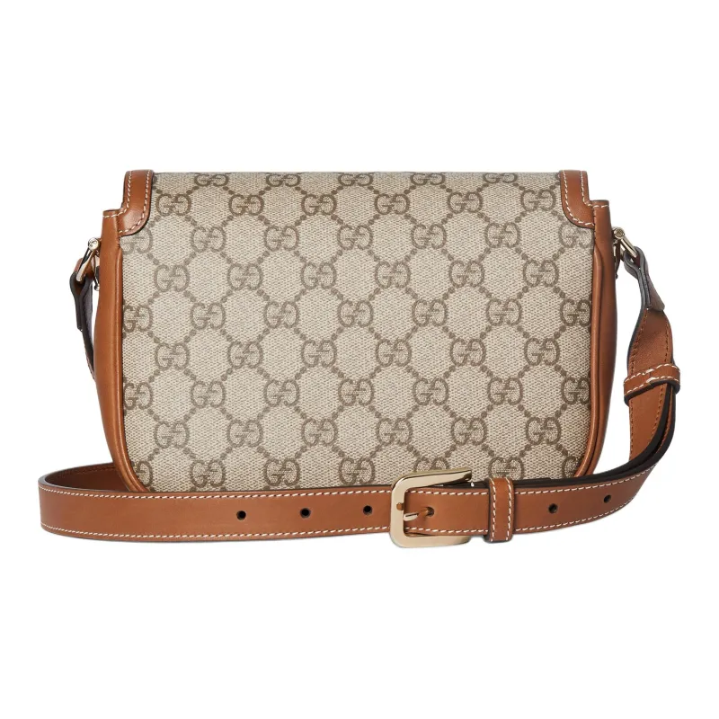 GUCCI Horsebit 1955 Canvas With Leather Saddle Bag Portable Crossbody Bag Shoulder Bag Mini Unisex Beige And Dark Brown-3