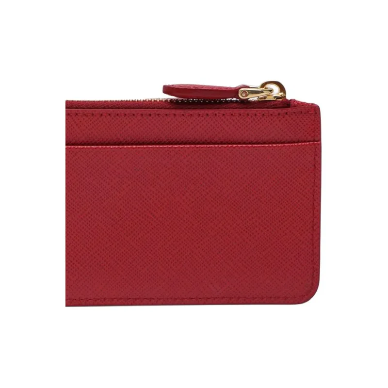 PRADA Cross Grain Smooth Leather Card Holder Women's Red-3