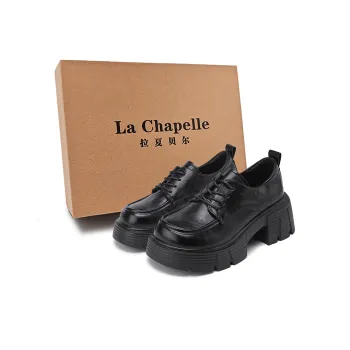 La Chapelle 6.5cm Platform Height Increasing British Style Small Leather Shoes Casual Single Shoes Women's Black