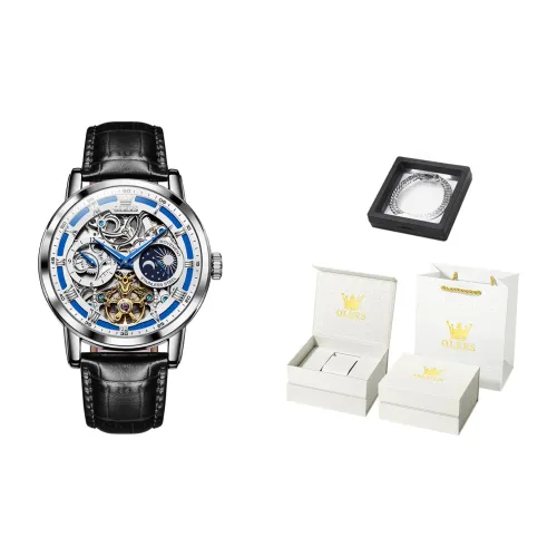 OLEVS Play The Cool Series Mechanical Movement Leather Watch Bands Watch Men's Watches Black Dial